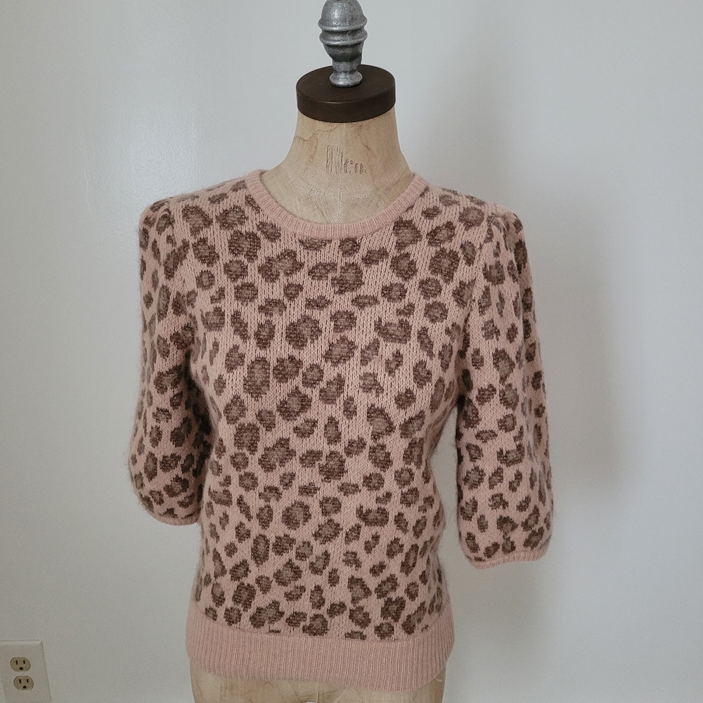 Demylee x J.Crew Leopard Print Puff Sleeve Sweater Wool S